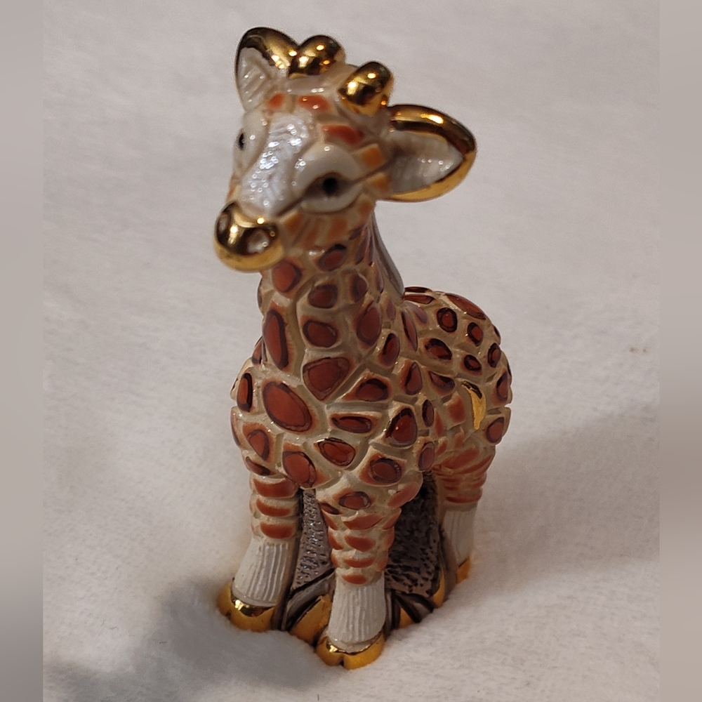 Charming Gold and Cream Giraffe Ceramic Figurine